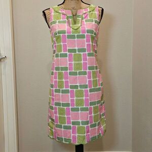 Talbots Women's Pink/Green Sleeveless Scalloped Hem Dress Size 4